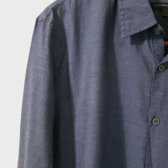 John Varvatos Cotton Button Up Shirt Chambray Blue Sz Lg Career Preppy Business - Picture 5 of 16